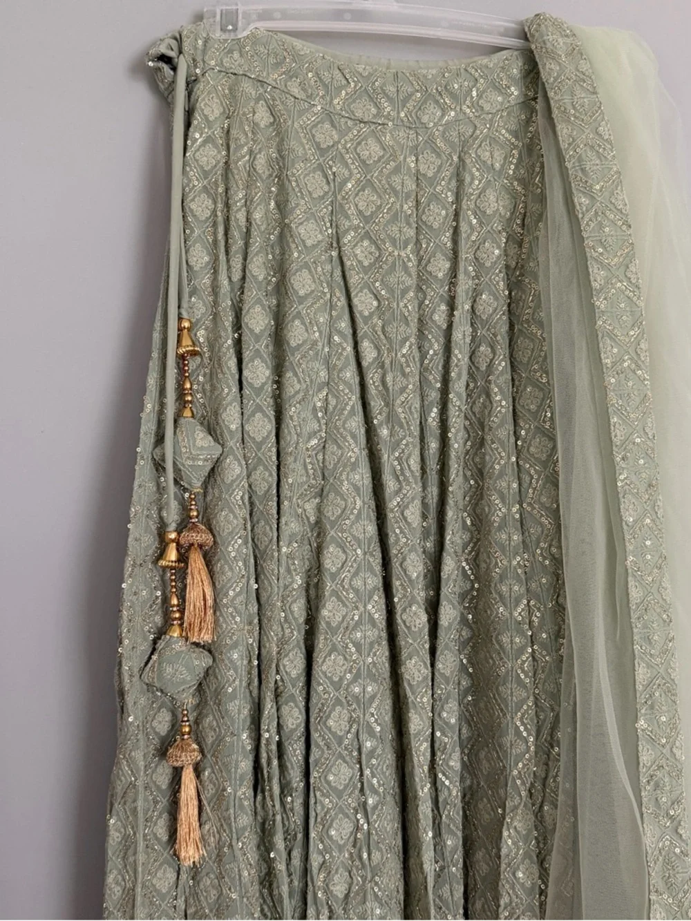 Elegant Sage Green Women’s Lehenga with Matching Dupatta